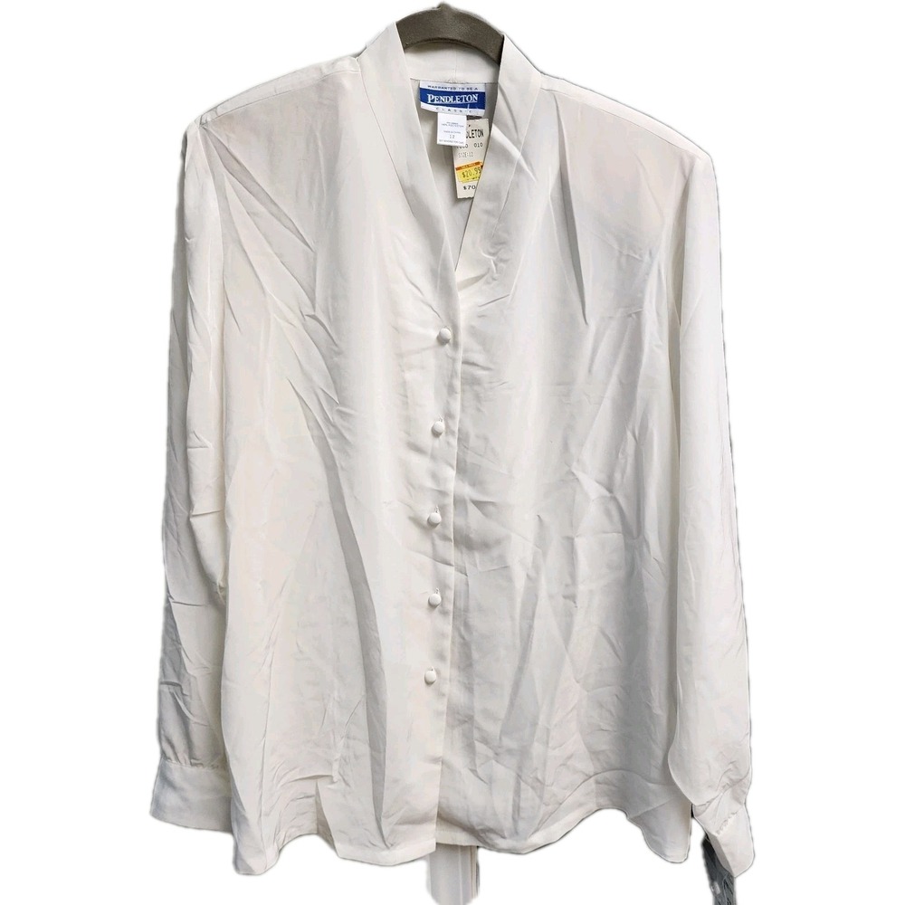 Vtg Pendleton Shirt Sz 12 White Button Up Women's Long Sleeve Shirt Blouse NWT